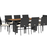 9-tlg. Garten-Essgruppe mit Kissen Schwarz Poly Rattan