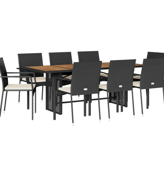 9-tlg. Garten-Essgruppe mit Kissen Schwarz Poly Rattan
