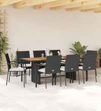 9-tlg. Garten-Essgruppe mit Kissen Schwarz Poly Rattan