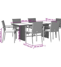 7-tlg. Garten-Essgruppe mit Kissen Grau Poly Rattan