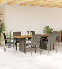 7-tlg. Garten-Essgruppe mit Kissen Grau Poly Rattan
