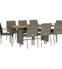 9-tlg. Garten-Essgruppe mit Kissen Grau Poly Rattan