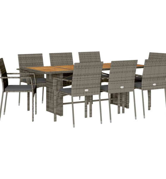 9-tlg. Garten-Essgruppe mit Kissen Grau Poly Rattan