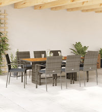 9-tlg. Garten-Essgruppe mit Kissen Grau Poly Rattan
