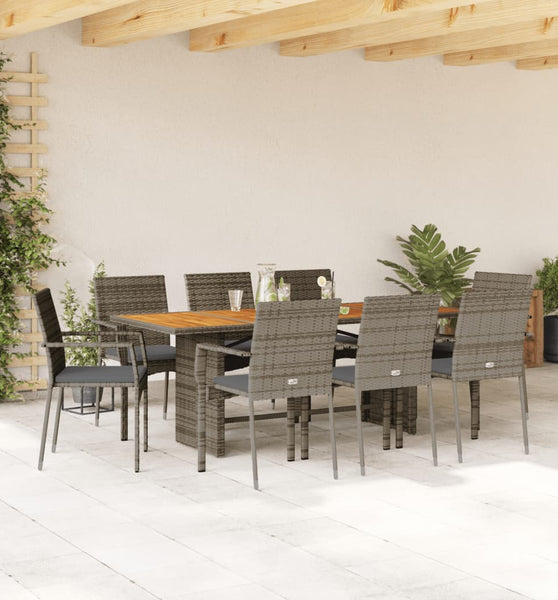 9-tlg. Garten-Essgruppe mit Kissen Grau Poly Rattan