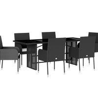 7-tlg. Garten-Essgruppe mit Kissen Schwarz Poly Rattan