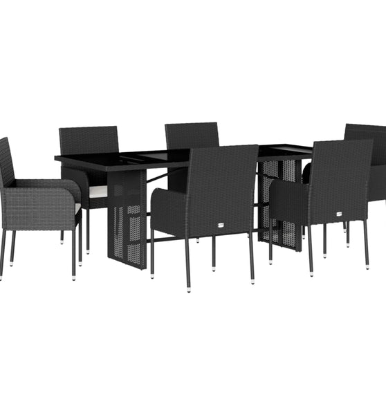 7-tlg. Garten-Essgruppe mit Kissen Schwarz Poly Rattan