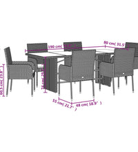 7-tlg. Garten-Essgruppe mit Kissen Schwarz Poly Rattan