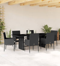7-tlg. Garten-Essgruppe mit Kissen Schwarz Poly Rattan