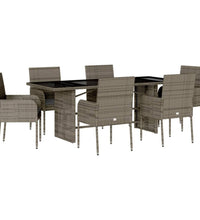 7-tlg. Garten-Essgruppe mit Kissen Grau Poly Rattan