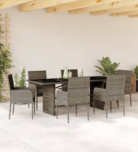 7-tlg. Garten-Essgruppe mit Kissen Grau Poly Rattan