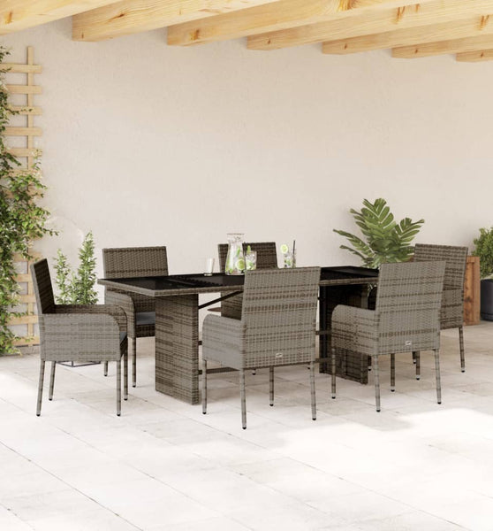 7-tlg. Garten-Essgruppe mit Kissen Grau Poly Rattan
