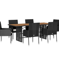 7-tlg. Garten-Essgruppe mit Kissen Schwarz Poly Rattan