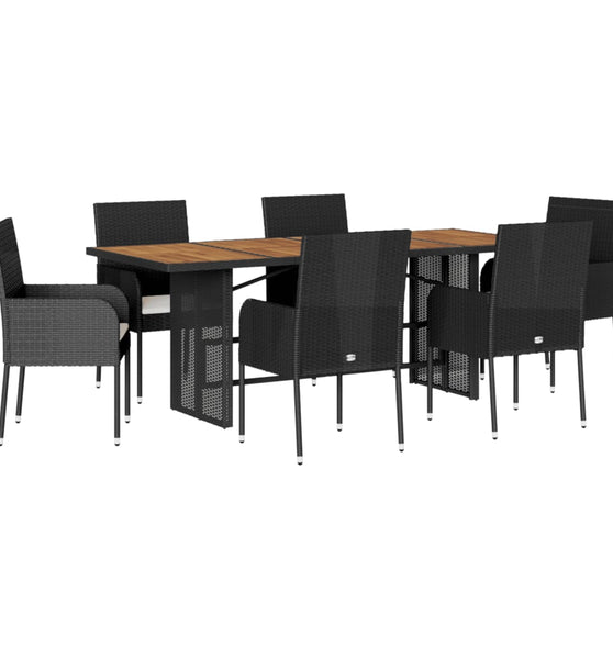 7-tlg. Garten-Essgruppe mit Kissen Schwarz Poly Rattan