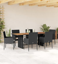 7-tlg. Garten-Essgruppe mit Kissen Schwarz Poly Rattan