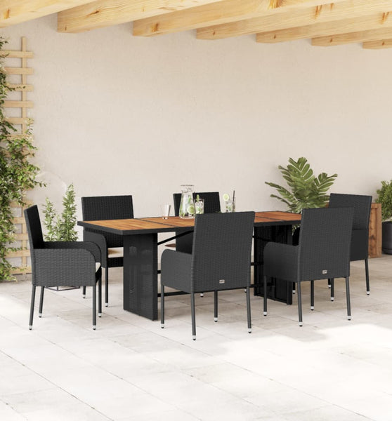 7-tlg. Garten-Essgruppe mit Kissen Schwarz Poly Rattan