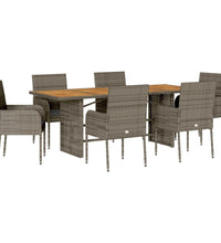 7-tlg. Garten-Essgruppe mit Kissen Grau Poly Rattan