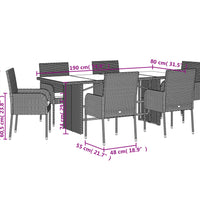 7-tlg. Garten-Essgruppe mit Kissen Grau Poly Rattan