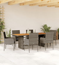 7-tlg. Garten-Essgruppe mit Kissen Grau Poly Rattan
