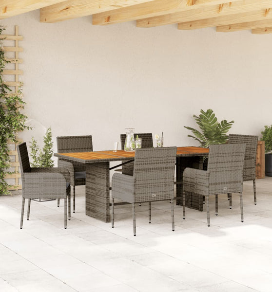 7-tlg. Garten-Essgruppe mit Kissen Grau Poly Rattan