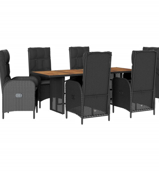 7-tlg. Garten-Essgruppe mit Kissen Schwarz Poly Rattan