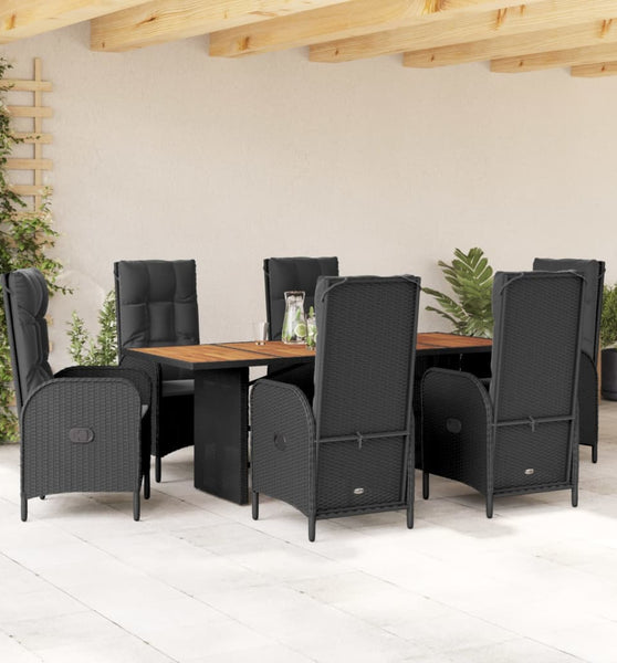 7-tlg. Garten-Essgruppe mit Kissen Schwarz Poly Rattan