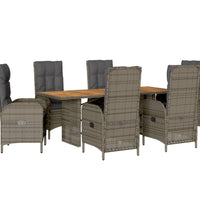 7-tlg. Garten-Essgruppe mit Kissen Grau Poly Rattan