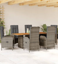 7-tlg. Garten-Essgruppe mit Kissen Grau Poly Rattan