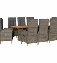 9-tlg. Garten-Essgruppe mit Kissen Grau Poly Rattan