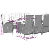 9-tlg. Garten-Essgruppe mit Kissen Grau Poly Rattan