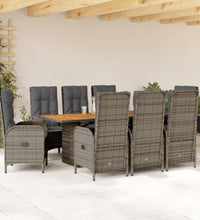 9-tlg. Garten-Essgruppe mit Kissen Grau Poly Rattan