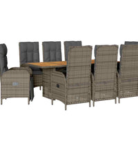 9-tlg. Garten-Essgruppe mit Kissen Grau Poly Rattan