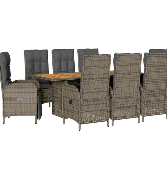 9-tlg. Garten-Essgruppe mit Kissen Grau Poly Rattan