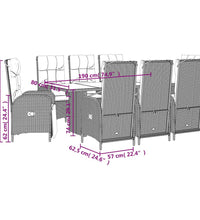 9-tlg. Garten-Essgruppe mit Kissen Grau Poly Rattan