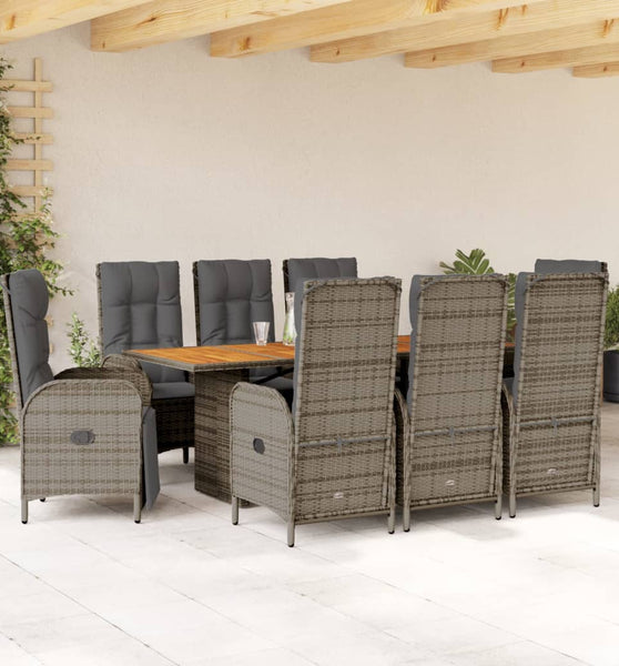 9-tlg. Garten-Essgruppe mit Kissen Grau Poly Rattan