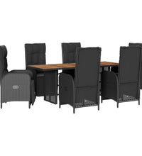7-tlg. Garten-Essgruppe mit Kissen Schwarz Poly Rattan