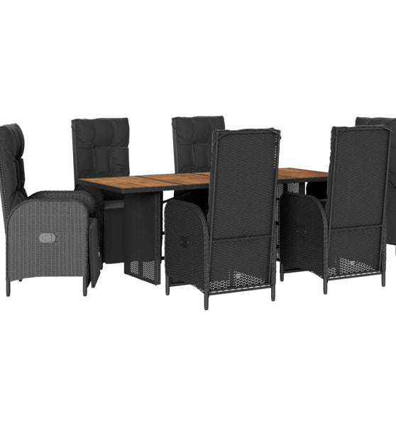 7-tlg. Garten-Essgruppe mit Kissen Schwarz Poly Rattan