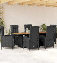 7-tlg. Garten-Essgruppe mit Kissen Schwarz Poly Rattan