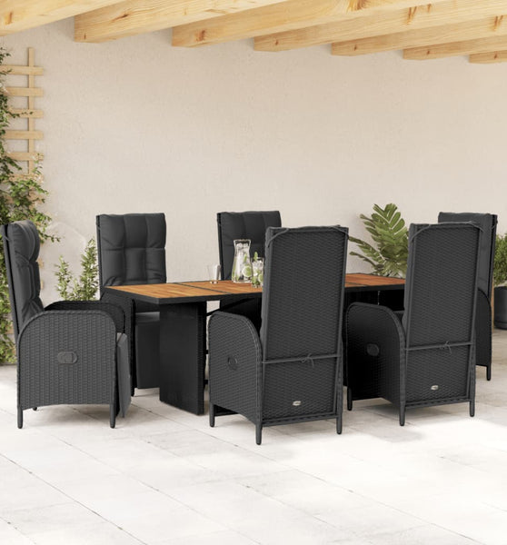 7-tlg. Garten-Essgruppe mit Kissen Schwarz Poly Rattan