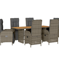 7-tlg. Garten-Essgruppe mit Kissen Grau Poly Rattan