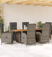 7-tlg. Garten-Essgruppe mit Kissen Grau Poly Rattan