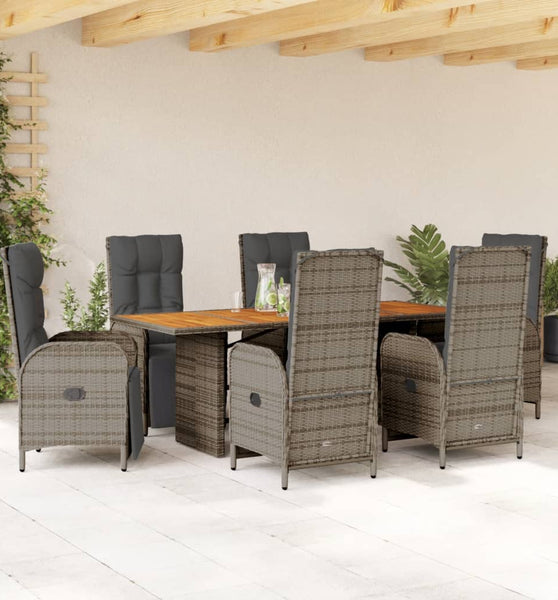 7-tlg. Garten-Essgruppe mit Kissen Grau Poly Rattan