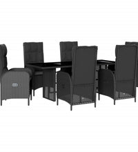 7-tlg. Garten-Essgruppe mit Kissen Schwarz Poly Rattan