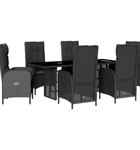 7-tlg. Garten-Essgruppe mit Kissen Schwarz Poly Rattan