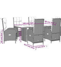 7-tlg. Garten-Essgruppe mit Kissen Schwarz Poly Rattan
