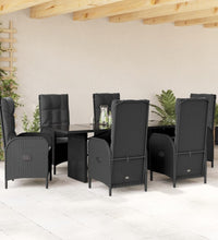 7-tlg. Garten-Essgruppe mit Kissen Schwarz Poly Rattan