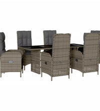 7-tlg. Garten-Essgruppe mit Kissen Grau Poly Rattan