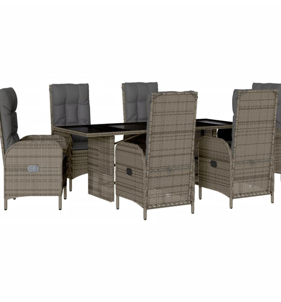 7-tlg. Garten-Essgruppe mit Kissen Grau Poly Rattan