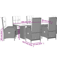7-tlg. Garten-Essgruppe mit Kissen Grau Poly Rattan