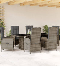 7-tlg. Garten-Essgruppe mit Kissen Grau Poly Rattan